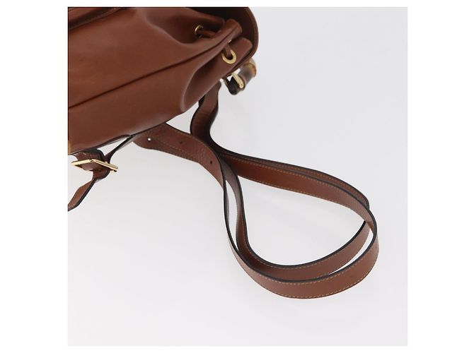 Mini Zaino GUCCI Bamboo in Pelle Outlet Marrone Oro 003 1705 0030 Auth am11663A - vista 12