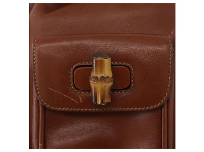 Mini Zaino GUCCI Bamboo in Pelle Outlet Marrone Oro 003 1705 0030 Auth am11663A - vista 19