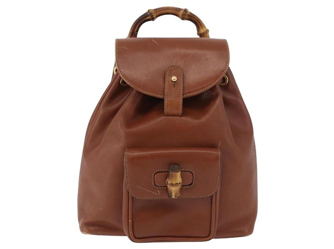 Mini Zaino GUCCI Bamboo in Pelle Outlet Marrone Oro 003 1705 0030 Auth am11663A - vista 2