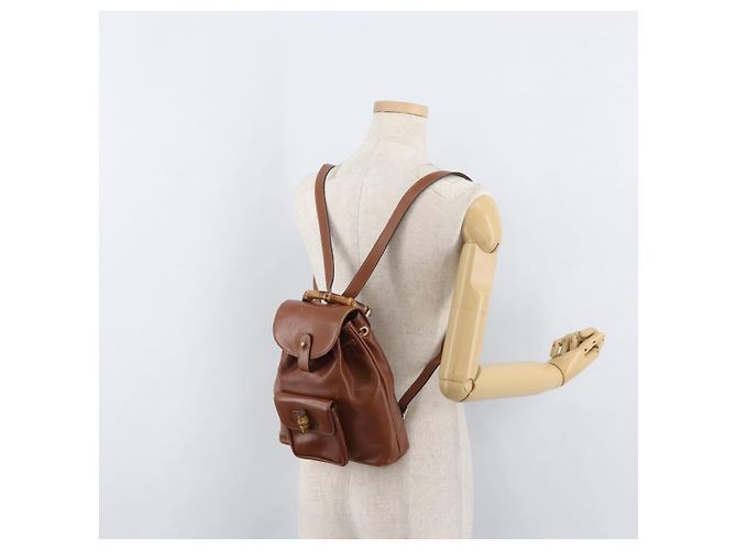 Mini Zaino GUCCI Bamboo in Pelle Outlet Marrone Oro 003 1705 0030 Auth am11663A - vista 29