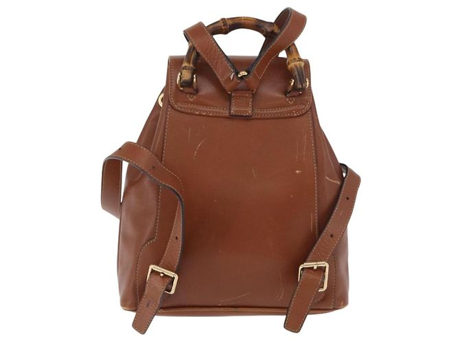 Mini Zaino GUCCI Bamboo in Pelle Outlet Marrone Oro 003 1705 0030 Auth am11663A - vista 3