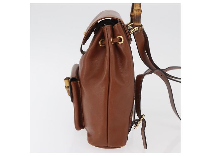 Mini Zaino GUCCI Bamboo in Pelle Outlet Marrone Oro 003 1705 0030 Auth am11663A - vista 5