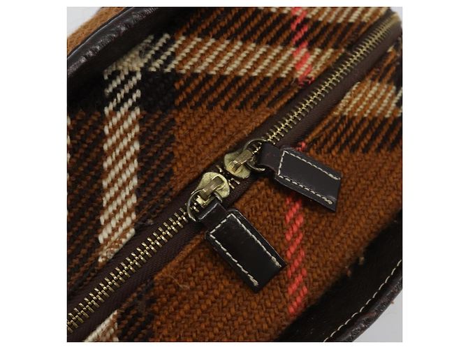 Borsa a mano BURBERRY Nova Check Blue Label in lana marrone e oro Auth 181585 D'oro - vista 10