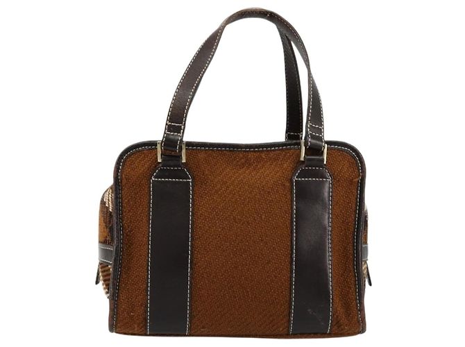 Borsa a mano BURBERRY Nova Check Blue Label in lana marrone e oro Auth 181585 D'oro - vista 13