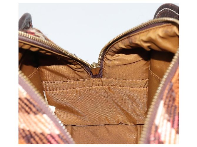 Borsa a mano BURBERRY Nova Check Blue Label in lana marrone e oro Auth 181585 D'oro - vista 17
