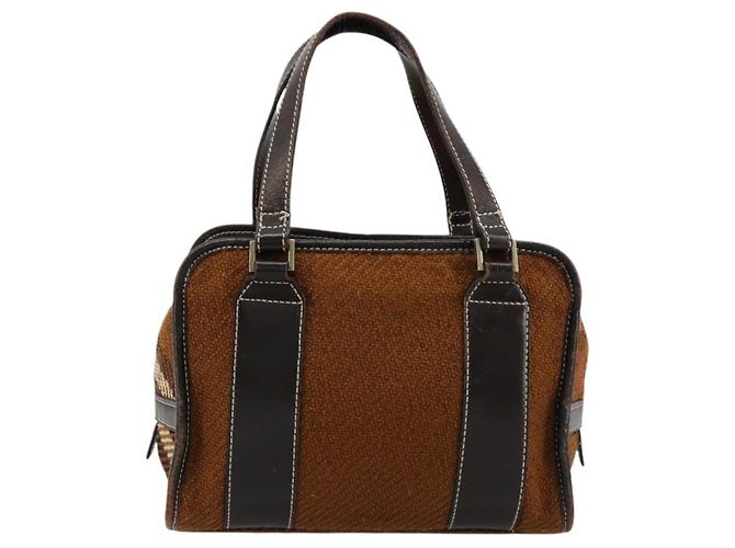 Borsa a mano BURBERRY Nova Check Blue Label in lana marrone e oro Auth 181585 D'oro - vista 2