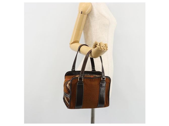 Borsa a mano BURBERRY Nova Check Blue Label in lana marrone e oro Auth 181585 D'oro - vista 21
