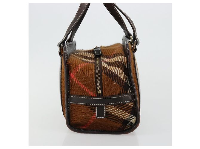 Borsa a mano BURBERRY Nova Check Blue Label in lana marrone e oro Auth 181585 D'oro - vista 3