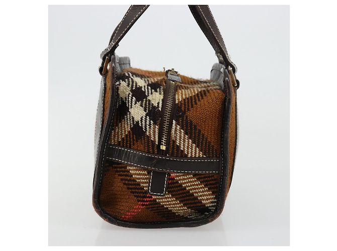 Borsa a mano BURBERRY Nova Check Blue Label in lana marrone e oro Auth 181585 D'oro - vista 4