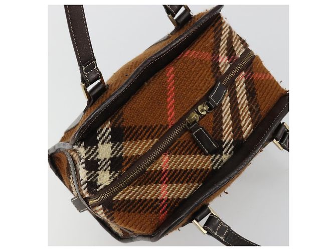 Borsa a mano BURBERRY Nova Check Blue Label in lana marrone e oro Auth 181585 D'oro - vista 6