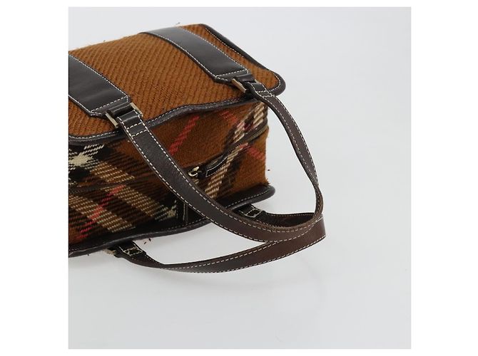 Borsa a mano BURBERRY Nova Check Blue Label in lana marrone e oro Auth 181585 D'oro - vista 7