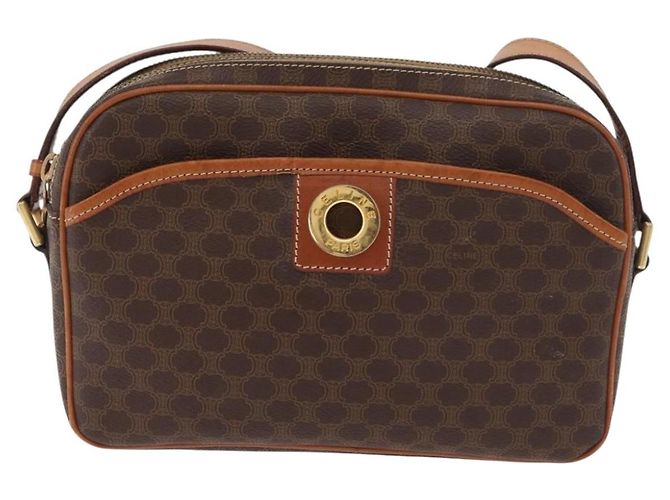 Céline Bolso bandolera circular CELINE Macadam Canvas PVC Cuero Marrón Oro Auth 181441A Castaño Dorado - vista 13