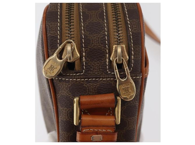 Céline Bolso bandolera circular CELINE Macadam Canvas PVC Cuero Marrón Oro Auth 181441A Castaño Dorado - vista 9