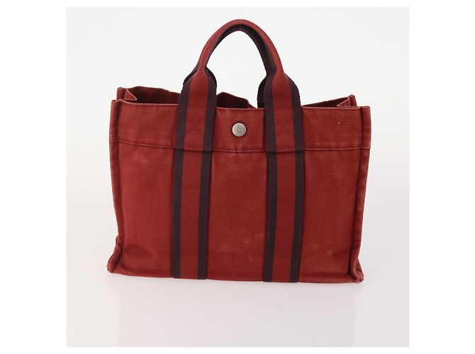 Hermès Borsa Fourre Tout HERMES in cotone 4 Set Nero Rosso grigio Autentico ti3922 Marrone - vista 15