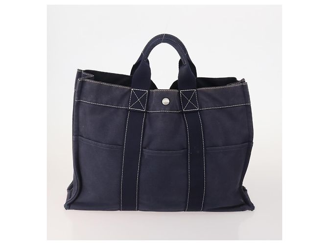 Hermès Borsa Fourre Tout HERMES in cotone 4 Set Nero Rosso grigio Autentico ti3922 Marrone - vista 3