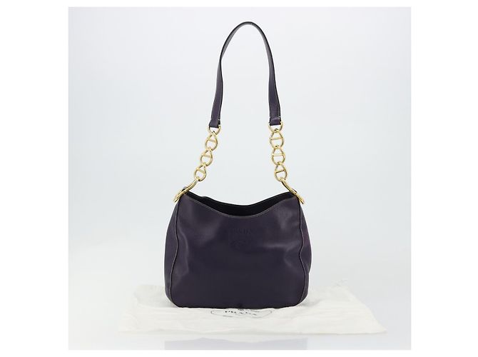 Borsa a Spalla con Catena PRADA in Pelle Viola e Oro Auth 171280V D'oro Porpora - vista 12