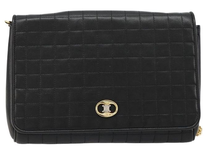 Céline Borsa a Spalla con Catena CELINE in Pelle Nera e Oro Auth 182421V Nero D'oro - vista 13