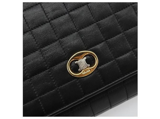Céline Borsa a Spalla con Catena CELINE in Pelle Nera e Oro Auth 182421V Nero D'oro - vista 18