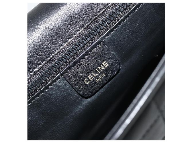 Céline Borsa a Spalla con Catena CELINE in Pelle Nera e Oro Auth 182421V Nero D'oro - vista 20