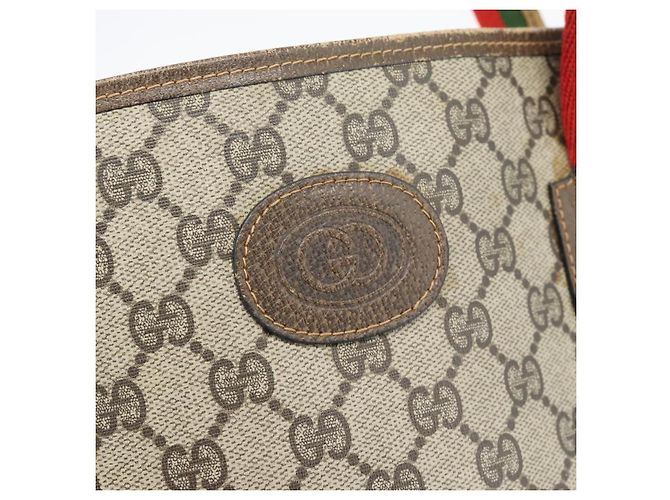 Borsa Tote GUCCI GG Supreme Web Sherry Line PVC Beige 41 004 4465 Auth 181984 - vista 14