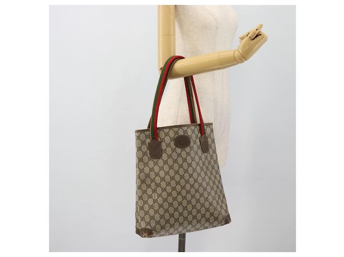 Borsa Tote GUCCI GG Supreme Web Sherry Line PVC Beige 41 004 4465 Auth 181984 - vista 20