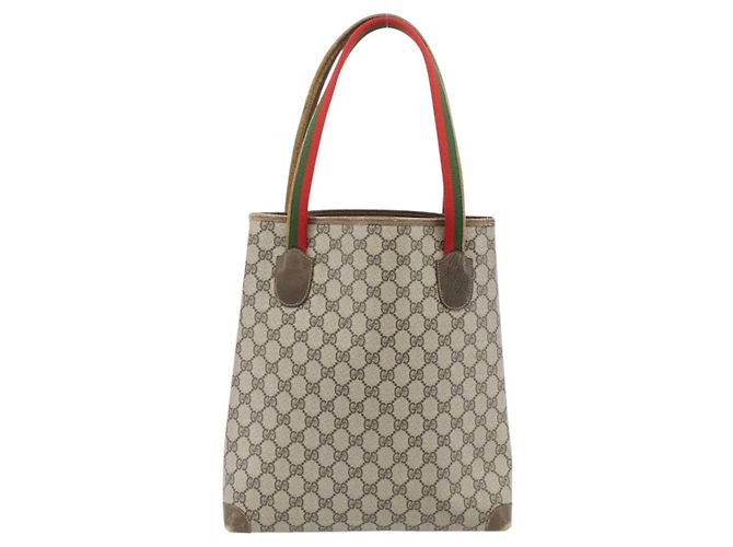 Borsa Tote GUCCI GG Supreme Web Sherry Line PVC Beige 41 004 4465 Auth 181984 - vista 3