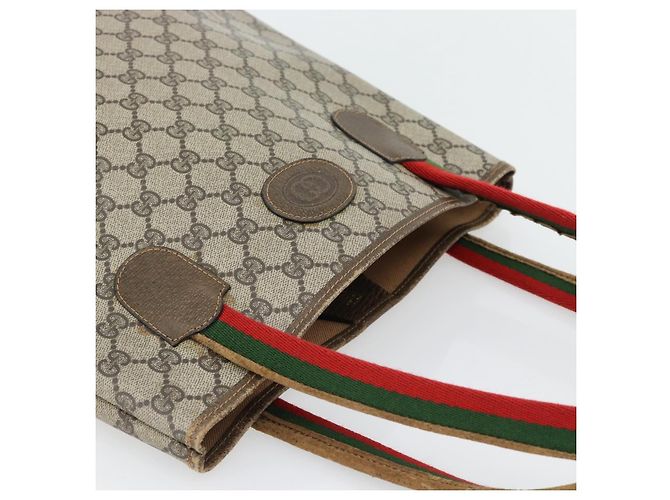 Borsa Tote GUCCI GG Supreme Web Sherry Line PVC Beige 41 004 4465 Auth 181984 - vista 6