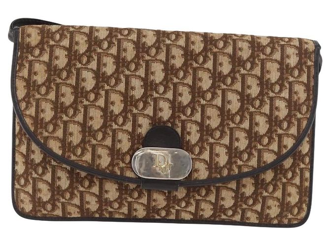 Borsa a tracolla Christian Dior Trotter Canvas Beige Oro Auth 182812 D'oro - vista 2