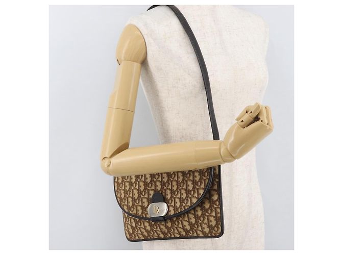 Borsa a tracolla Christian Dior Trotter Canvas Beige Oro Auth 182812 D'oro - vista 22