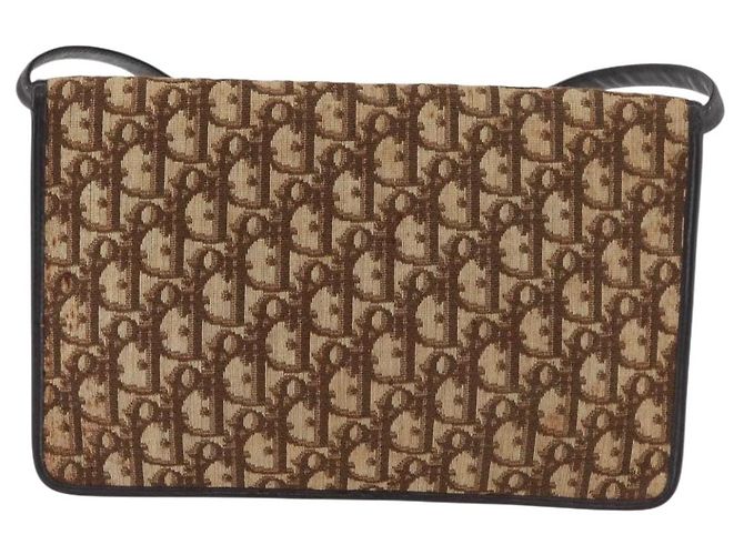 Borsa a tracolla Christian Dior Trotter Canvas Beige Oro Auth 182812 D'oro - vista 3