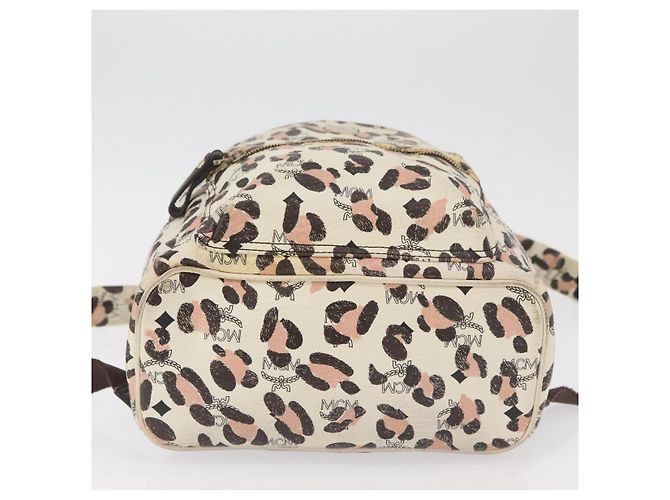 Zaino MCM Vicetos Logogram PVC Leather Ivory Gold Auth 176436 D'oro Crudo - vista 11