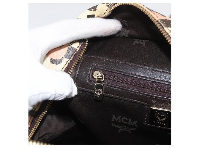 Zaino MCM Vicetos Logogram PVC Leather Ivory Gold Auth 176436 D'oro Crudo - vista 23