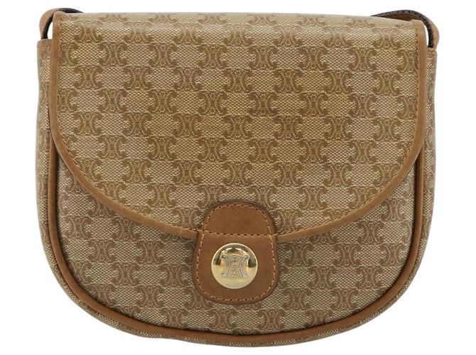 Céline Borsa a tracolla CELINE Macadam Canvas PVC Pelle Beige Oro Auth BA13205 D'oro - vista 13