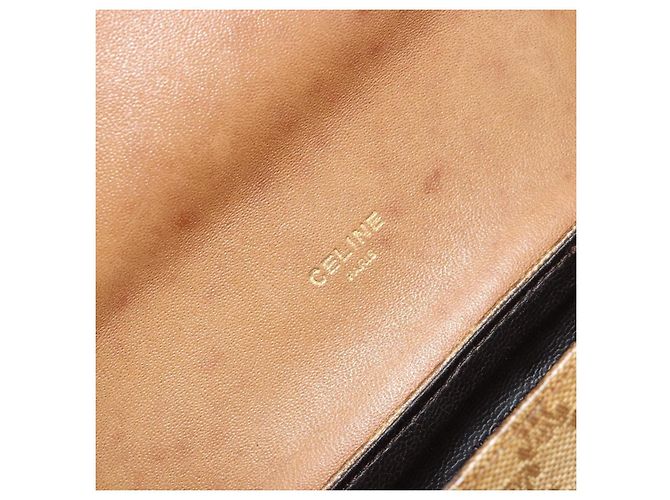 Céline Borsa a tracolla CELINE Macadam Canvas PVC Pelle Beige Oro Auth BA13205 D'oro - vista 18