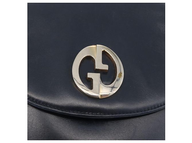 GUCCI Schultertasche aus Leder Marineblau Gold Auth 181580 Golden - Ansicht 14