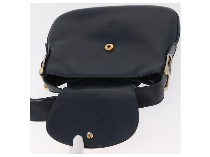 GUCCI Schultertasche aus Leder Marineblau Gold Auth 181580 Golden - Ansicht 15