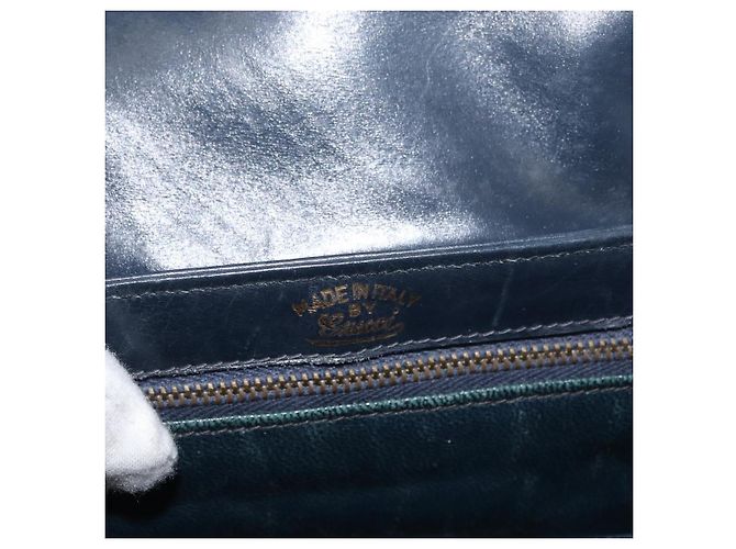 GUCCI Schultertasche aus Leder Marineblau Gold Auth 181580 Golden - Ansicht 16