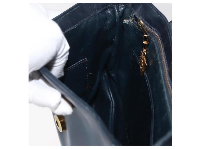 GUCCI Schultertasche aus Leder Marineblau Gold Auth 181580 Golden - Ansicht 19