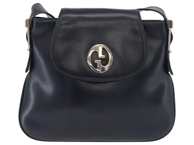 GUCCI Schultertasche aus Leder Marineblau Gold Auth 181580 Golden - Ansicht 2