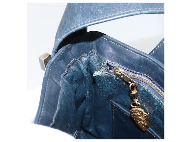 GUCCI Schultertasche aus Leder Marineblau Gold Auth 181580 Golden - Ansicht 20