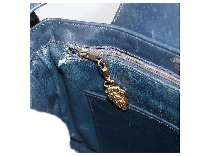 GUCCI Schultertasche aus Leder Marineblau Gold Auth 181580 Golden - Ansicht 21