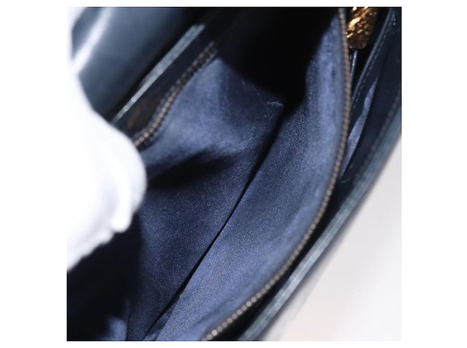 GUCCI Schultertasche aus Leder Marineblau Gold Auth 181580 Golden - Ansicht 22