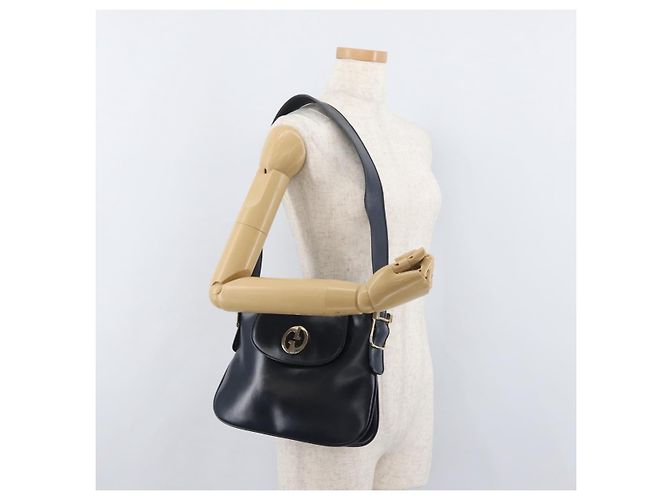 GUCCI Schultertasche aus Leder Marineblau Gold Auth 181580 Golden - Ansicht 25