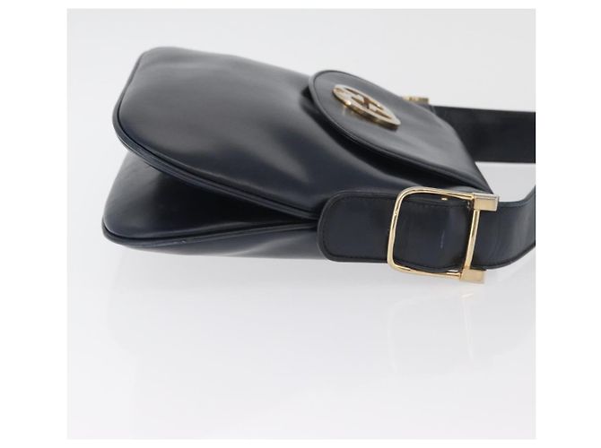 GUCCI Schultertasche aus Leder Marineblau Gold Auth 181580 Golden - Ansicht 4