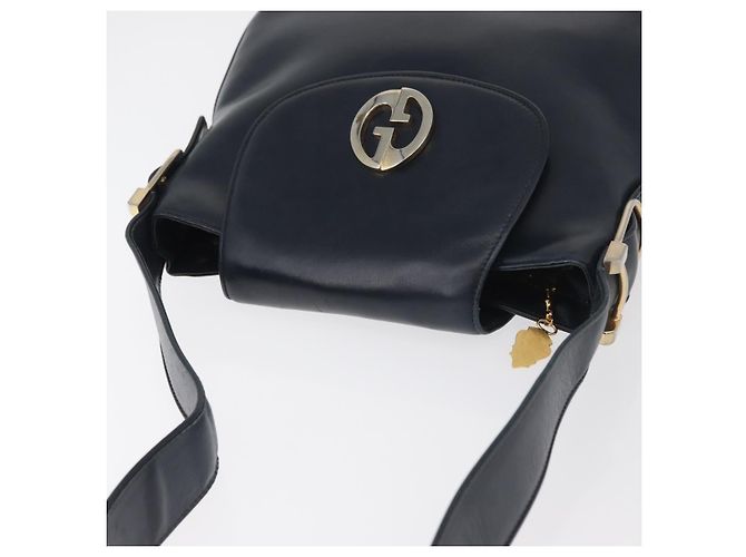 GUCCI Schultertasche aus Leder Marineblau Gold Auth 181580 Golden - Ansicht 6