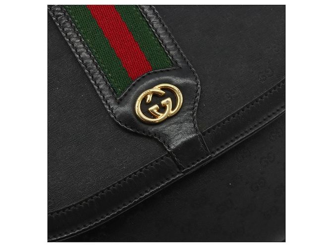 Borsa GUCCI Micro GG Supreme Web Sherry Line in PVC Nero 001 115 0914 Auth 182409 D'oro - vista 14