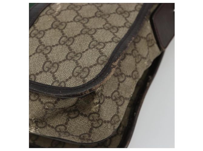 GUCCI GG Supreme Web Sherry Line Bag PVC Beige Silver 145844 Auth ti3927 Silvery - view 12