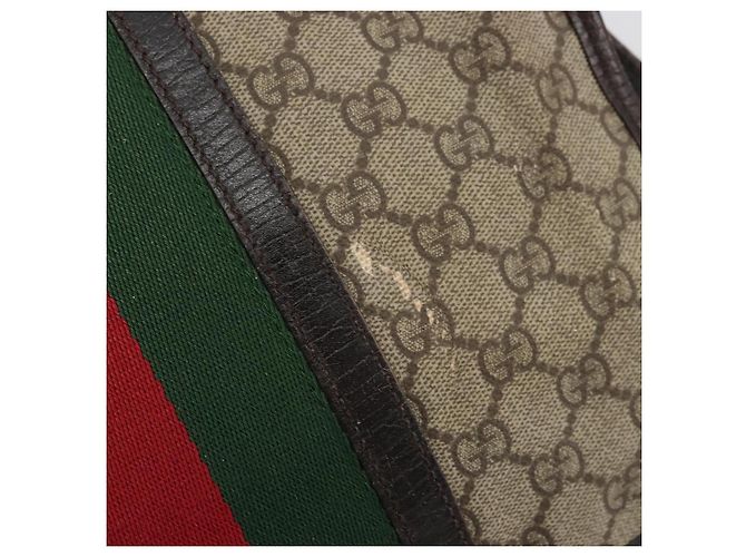 GUCCI GG Supreme Web Sherry Line Bag PVC Beige Silver 145844 Auth ti3927 Silvery - view 14