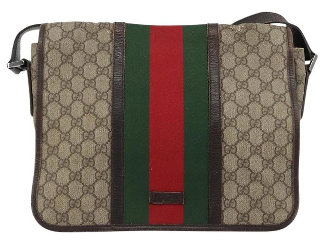 GUCCI GG Supreme Web Sherry Line Bag PVC Beige Silver 145844 Auth ti3927 Silvery - view 2