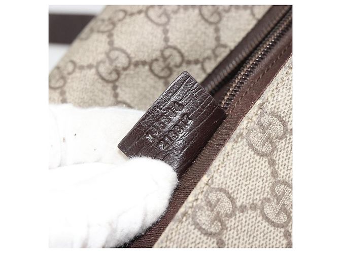 GUCCI GG Supreme Web Sherry Line Bag PVC Beige Silver 145844 Auth ti3927 Silvery - view 25